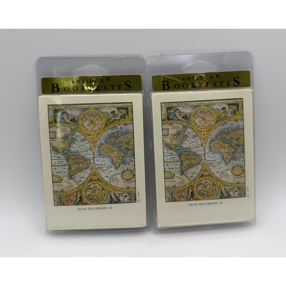 Vintage Antioch Bookplates Map of the World Self Stick Labels Lot 24 Library